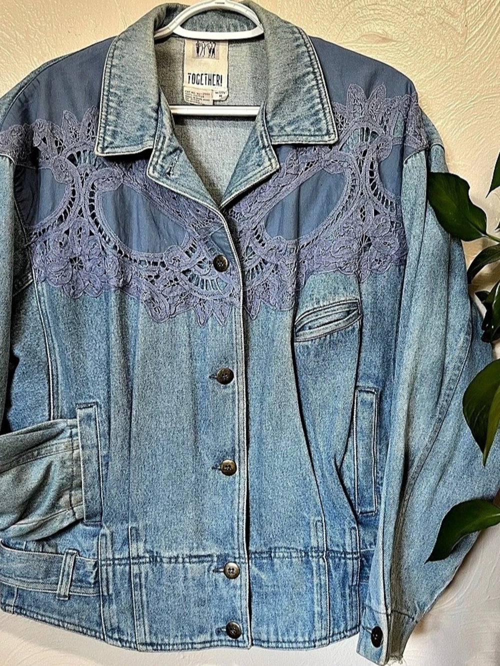 Together! Vintage Together Denim Jacket with Lace Overlay!